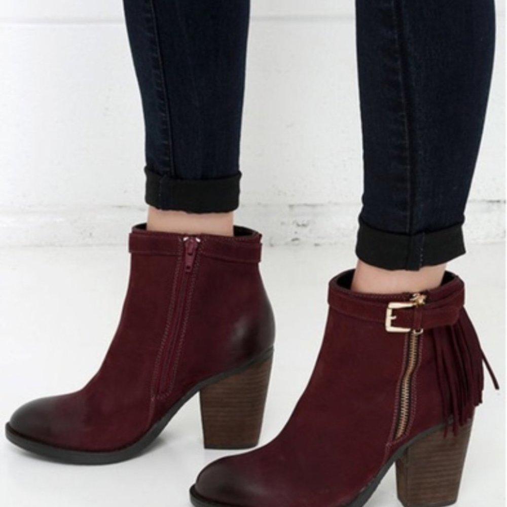 Steve Madden Woodmeer Leather Booties w/ fringe zipper - Western